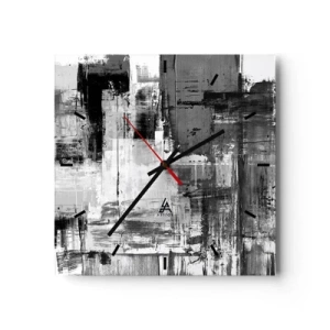Zegar ścienny - Abstrakcyjna kompozycja w czerni, bieli i szarościach - 30x30cm - Szare jest piękne - Nowoczesna dekoracja ścienna do salonu i sypialni ARTTOR