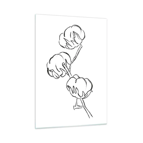 Obraz na szkle - Minimalistyczny szkic gałązki bawełny w czarnej linii - 50x70cm - Bawełniany puch - Nowoczesna dekoracja ścienna do salonu, kuchni i sypialni ARTTOR