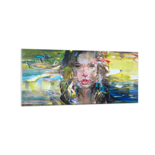 Obraz na szkle - Abstrakcyjny portret kobiety w intensywnych kolorach - 120x50cm - Za powietrza zasłoną - Nowoczesna dekoracja ścienna do salonu i sypialni ARTTOR