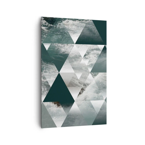 Obraz na płótnie - Geometryczny wzór z motywem fal w odcieniach zieleni - 80x120cm - Kryształowa perspektywa - Nowoczesna dekoracja ścienna do salonu i sypialni ARTTOR