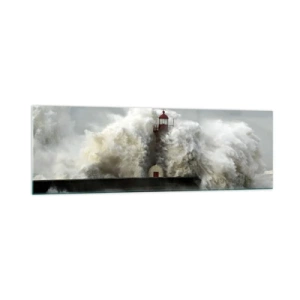 Obraz na szkle - Latarnia morska otoczona wzburzonymi falami podczas sztormu - 160x50cm - Gniew oceanu - Nowoczesna dekoracja ścienna do salonu i sypialni ARTTOR