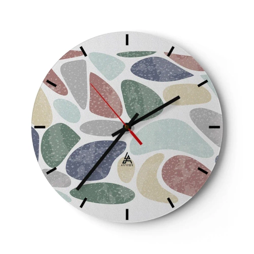 Zegar ścienny - Kolorowe organiczne formy na jasnym tle - 30x30cm - Mozaika pudrowanych barw - Nowoczesna dekoracja ścienna do salonu, kuchni i sypialni ARTTOR