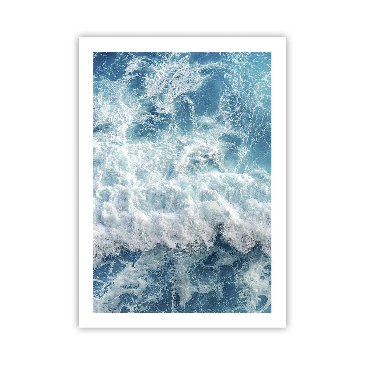 Plakat - Dynamiczne fale morskie w odcieniach błękitu - 50x70cm - Radośnie i w podskokach - Nowoczesna dekoracja ścienna do salonu, kuchni i sypialni ARTTOR