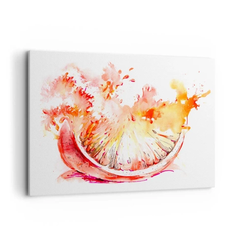 Obraz na płótnie - Akwarelowy kawałek grejpfruta w żywych barwach - 100x70cm - Soczyste orzeźwienie - Nowoczesna dekoracja ścienna do salonu, kuchni i sypialni ARTTOR