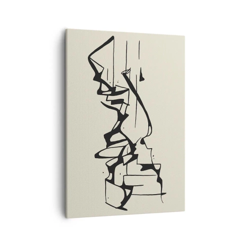 Obraz na płótnie - Minimalistyczna abstrakcyjna ilustracja czarnej linii na beżowym tle - 50x70cm - Być może pejzaż - Nowoczesna dekoracja ścienna do salonu, kuchni i sypialni ARTTOR