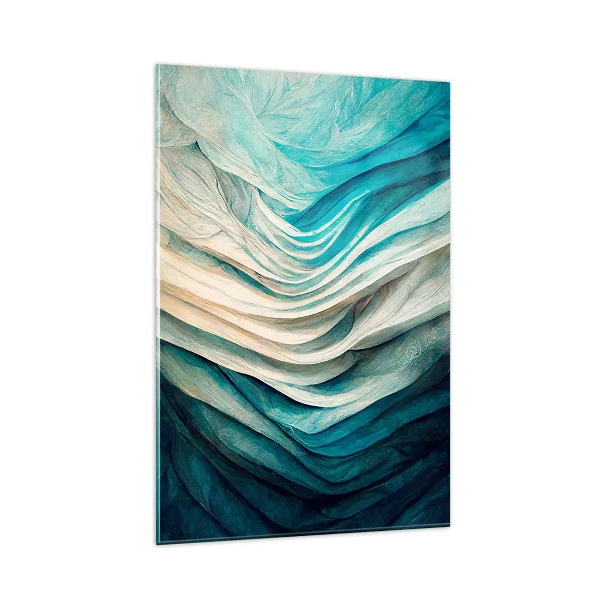 Obraz na szkle - Dynamiczne fale w odcieniach błękitu i bieli - 80x120cm - Błękitne nienasycenie - Nowoczesna dekoracja ścienna do salonu i sypialni ARTTOR