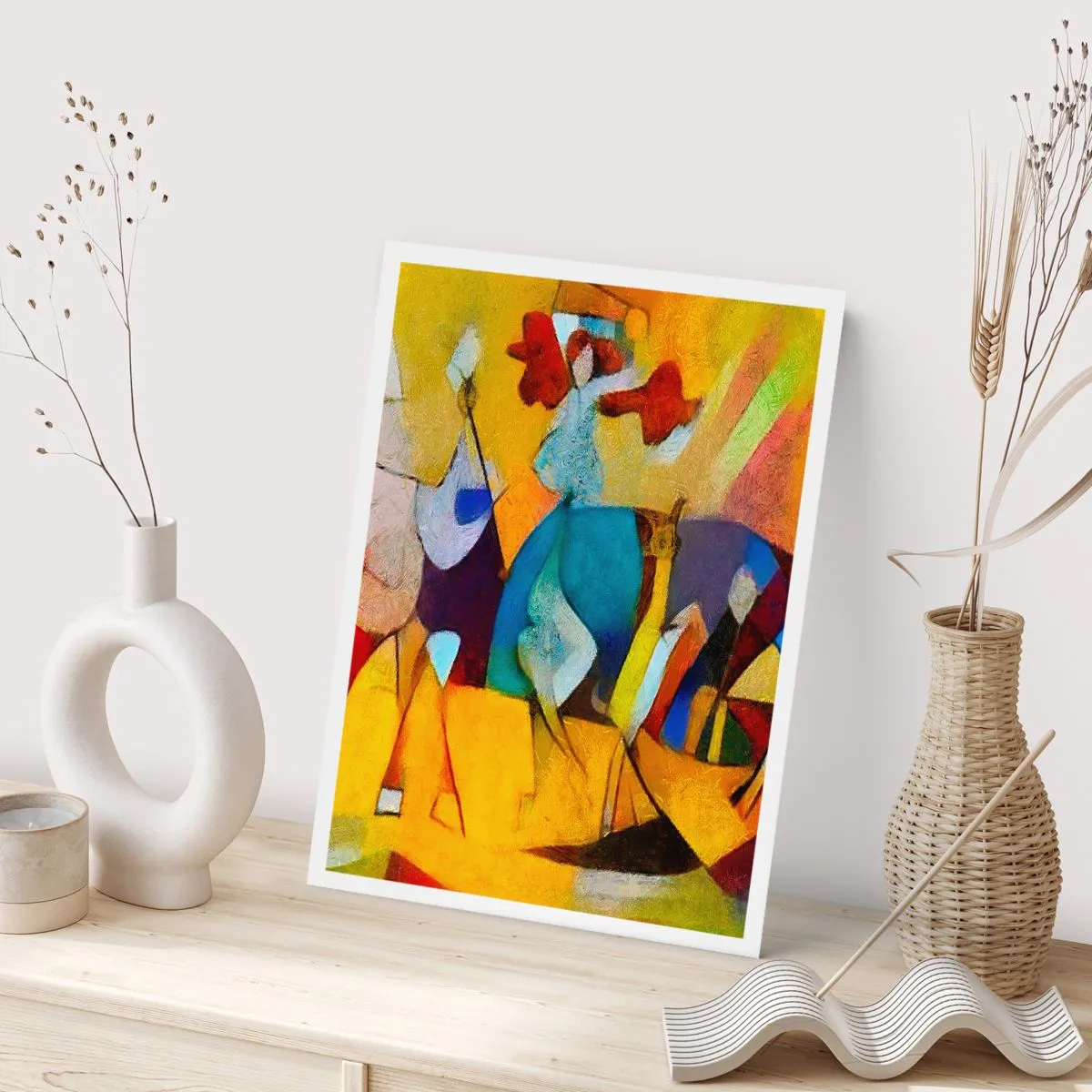 Plakat - Kolorowe postacie w abstrakcyjnym stylu - 50x70cm - Słońce - życie - radość - Nowoczesna dekoracja ścienna do salonu, kuchni i sypialni ARTTOR