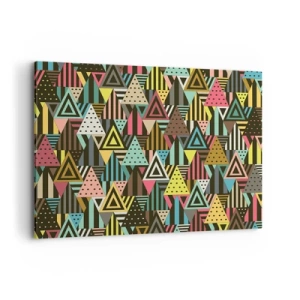 Obraz na płótnie - Kolorowy wzór geometryczny z trójkątami i liniami - 100x70cm - W rytmie na trzy - Nowoczesna dekoracja ścienna do salonu, kuchni i sypialni ARTTOR
