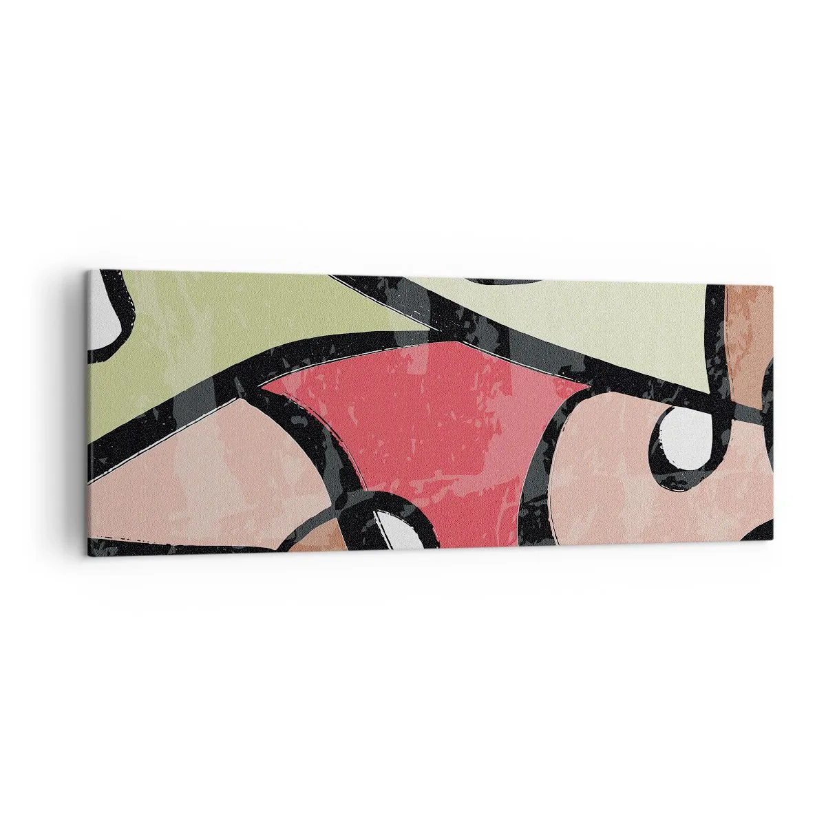 Obraz na płótnie - Kolorowe abstrakcyjne kształty z czarnymi liniami - 140x50cm - Piruety wśród barw - Nowoczesna dekoracja ścienna do salonu i sypialni ARTTOR