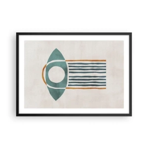 Plakat w czarnej ramie - Geometryczny wzór w odcieniach zieleni i pomarańczu - 70x50cm - Znaki i rytuały - Nowoczesna dekoracja ścienna do salonu i sypialni ARTTOR