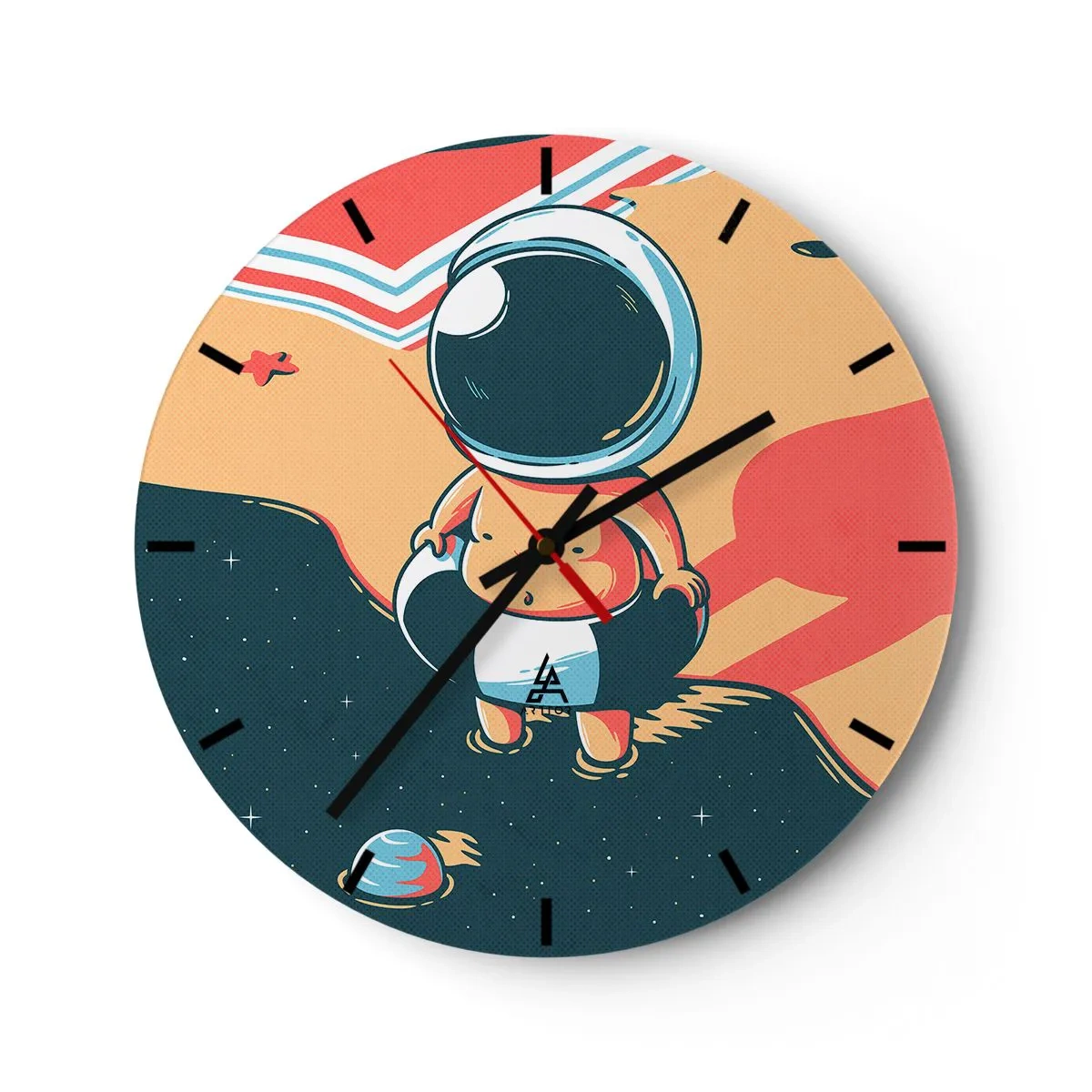 Zegar ścienny - Astronauta na tle kosmosu w stylu retro - 30x30cm - Z innej perspektywy - Nowoczesna dekoracja ścienna do salonu, kuchni i sypialni ARTTOR