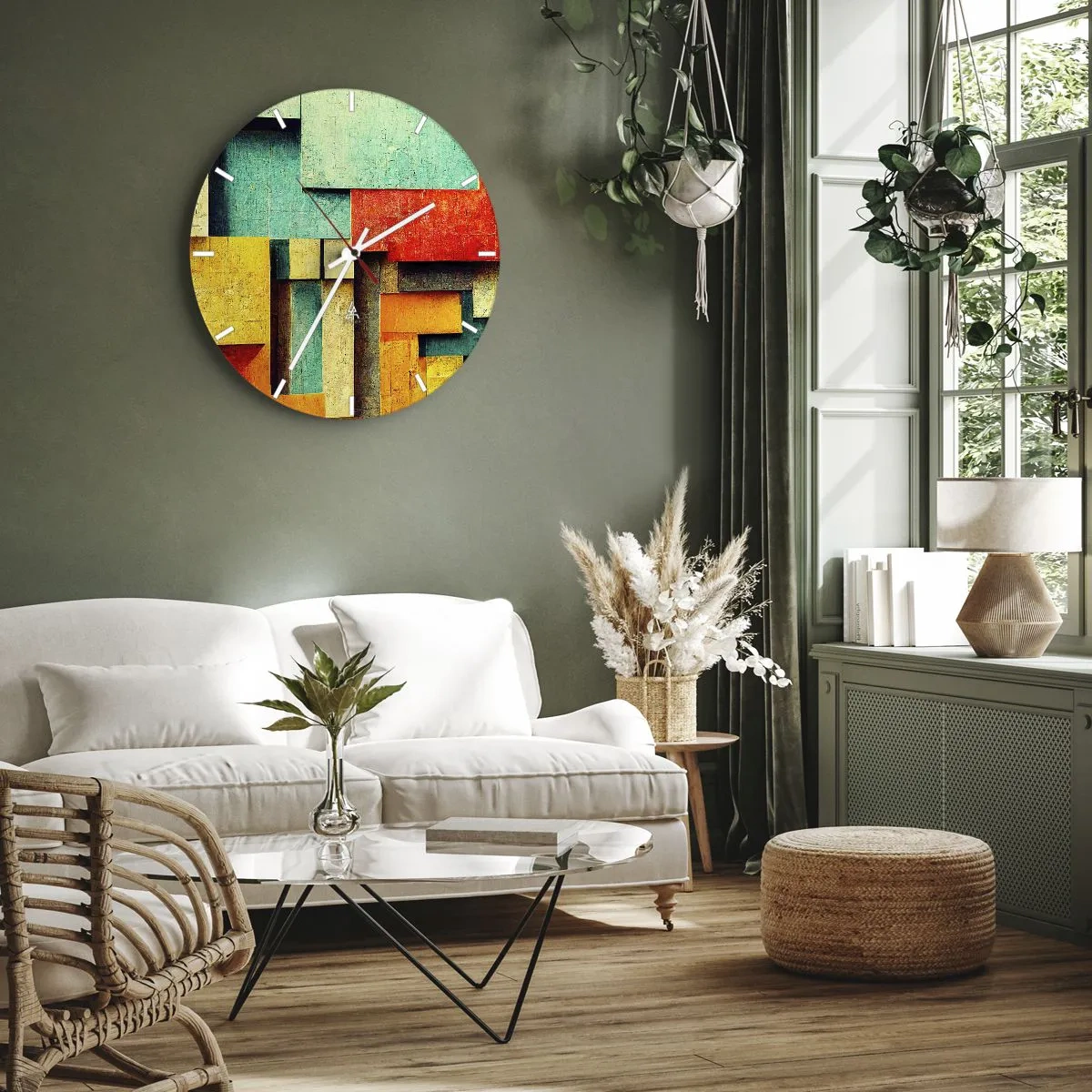Zegar ścienny - Kolorowe geometryczne bloki w stylu abstrakcyjnym - 30x30cm - Festiwal kątów prostych - Nowoczesna dekoracja ścienna do salonu, kuchni i sypialni ARTTOR