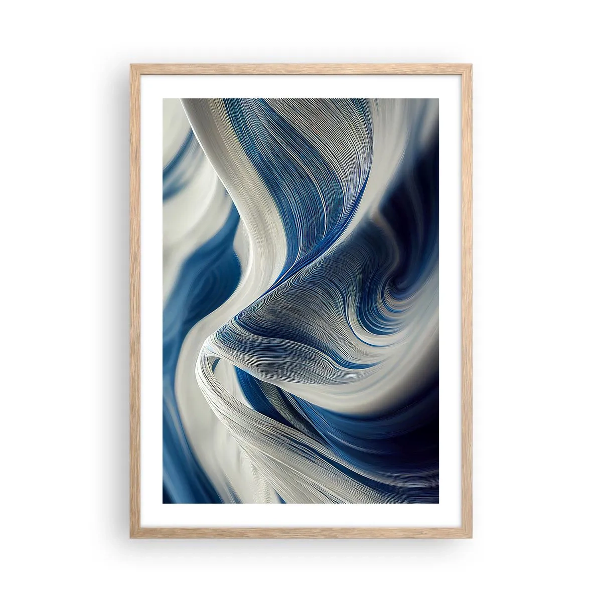 Plakat w ramie jasny dąb - Płynność błękitu i bieli - 50x70 cm