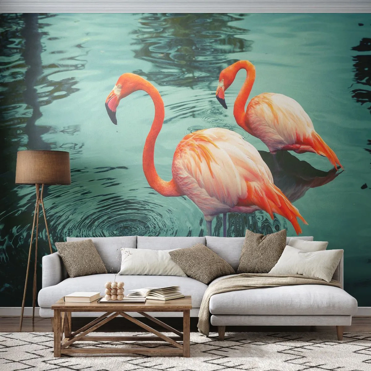 Fototapeta Premium Canvas - Jesteśmy teraz w modzie - Flamingi, Ptaki, Natura - 250x175 cm