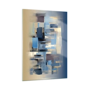 Obraz na szkle - Geometryczne pociągnięcia pędzla w odcieniach błękitu i beżu - 50x70cm - Błękitna konstrukcja - Nowoczesna dekoracja ścienna do salonu, kuchni i sypialni ARTTOR