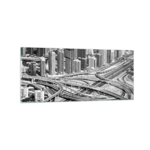 Obraz na szkle - Widok na Dubaj z perspektywy lotu ptaka - 120x50cm - Dubaj – miasto niemożliwe - Nowoczesna dekoracja ścienna do salonu i sypialni ARTTOR