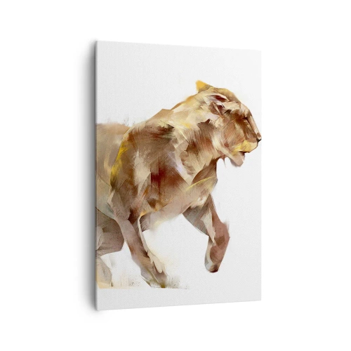 Obraz na płótnie - Biegnąca lwica w artystycznej interpretacji - 70x100cm - Dzika gracja - Nowoczesna dekoracja ścienna do salonu i sypialni ARTTOR