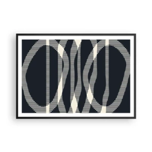 Plakat w czarnej ramie - Geometryczne linie w jasnych odcieniach na ciemnym tle - 100x70cm - Próba przełamania ciemności - Nowoczesna dekoracja ścienna do salonu i sypialni ARTTOR