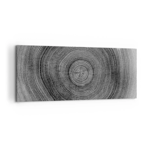 Obraz na płótnie - Czarno-biały wzór słoja drzewa ukazujący przekrój pnia - 120x50cm - Znak czasu - Nowoczesna dekoracja ścienna do salonu i sypialni ARTTOR