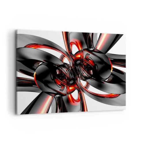 Obraz na płótnie - Abstrakcyjna grafika 3D z czarnymi i czerwonymi elementami - 100x70cm - Ruch w graficie i czerwieni - Nowoczesna dekoracja ścienna do salonu, kuchni i sypialni ARTTOR