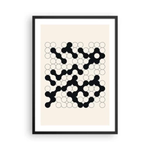 Plakat w czarnej ramie - Geometryczna kompozycja czarnych i białych okręgów - 50x70cm - Chińska gra – wariacja - Nowoczesna dekoracja ścienna do salonu i sypialni ARTTOR