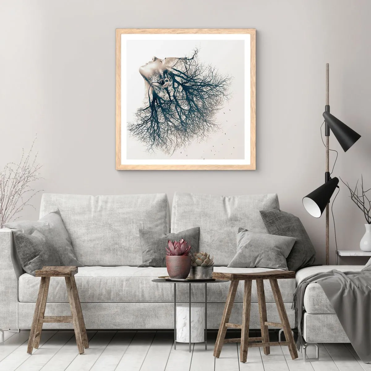 Plakat w ramie jasny dąb - Zasłuchana w szept drzewa - 50x50 cm