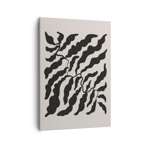 Obraz na płótnie - Abstrakcyjna roślinna kompozycja w czerni - 50x70cm - Natura kwadratu - Nowoczesna dekoracja ścienna do salonu, kuchni i sypialni ARTTOR