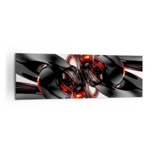 Obraz na płótnie - Abstrakcyjna grafika 3D z czarnymi i czerwonymi elementami - 160x50cm - Ruch w graficie i czerwieni - Nowoczesna dekoracja ścienna do salonu i sypialni ARTTOR