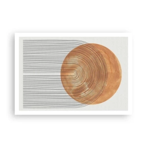 Plakat - Geometryczna kompozycja z okręgiem i liniami w ciepłych barwach - 100x70cm - Kompozycja słoneczna - Nowoczesna dekoracja ścienna do salonu i sypialni ARTTOR