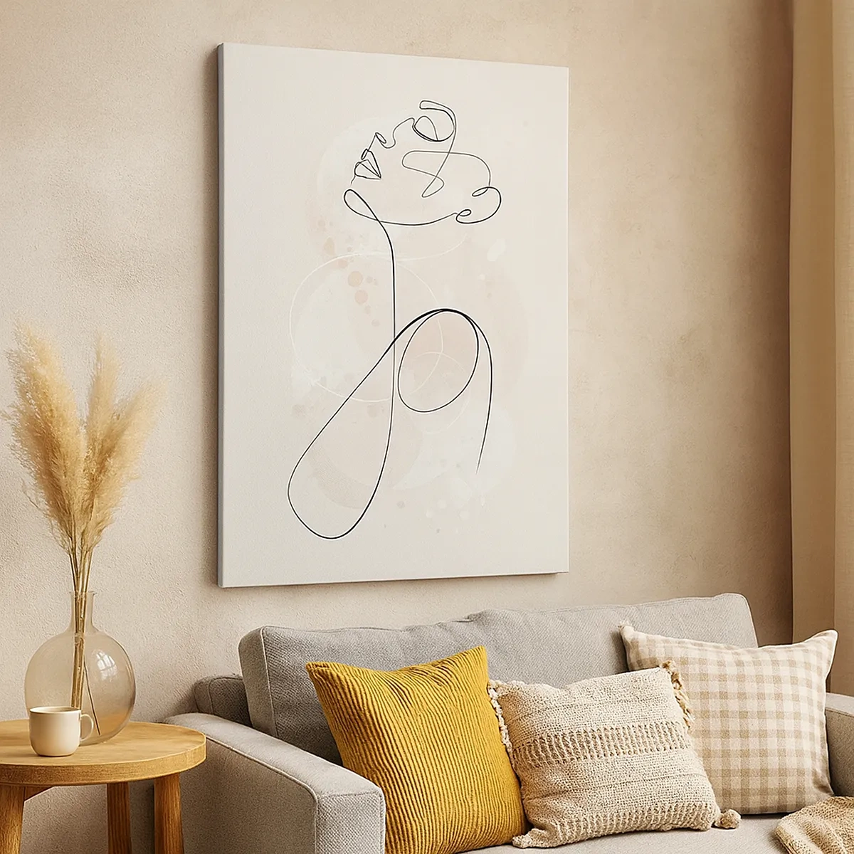 Obraz na płótnie - Minimalistyczny portret kobiety w stylu line art - 50x70cm - Spirala piękna - Nowoczesna dekoracja ścienna do salonu, kuchni i sypialni ARTTOR