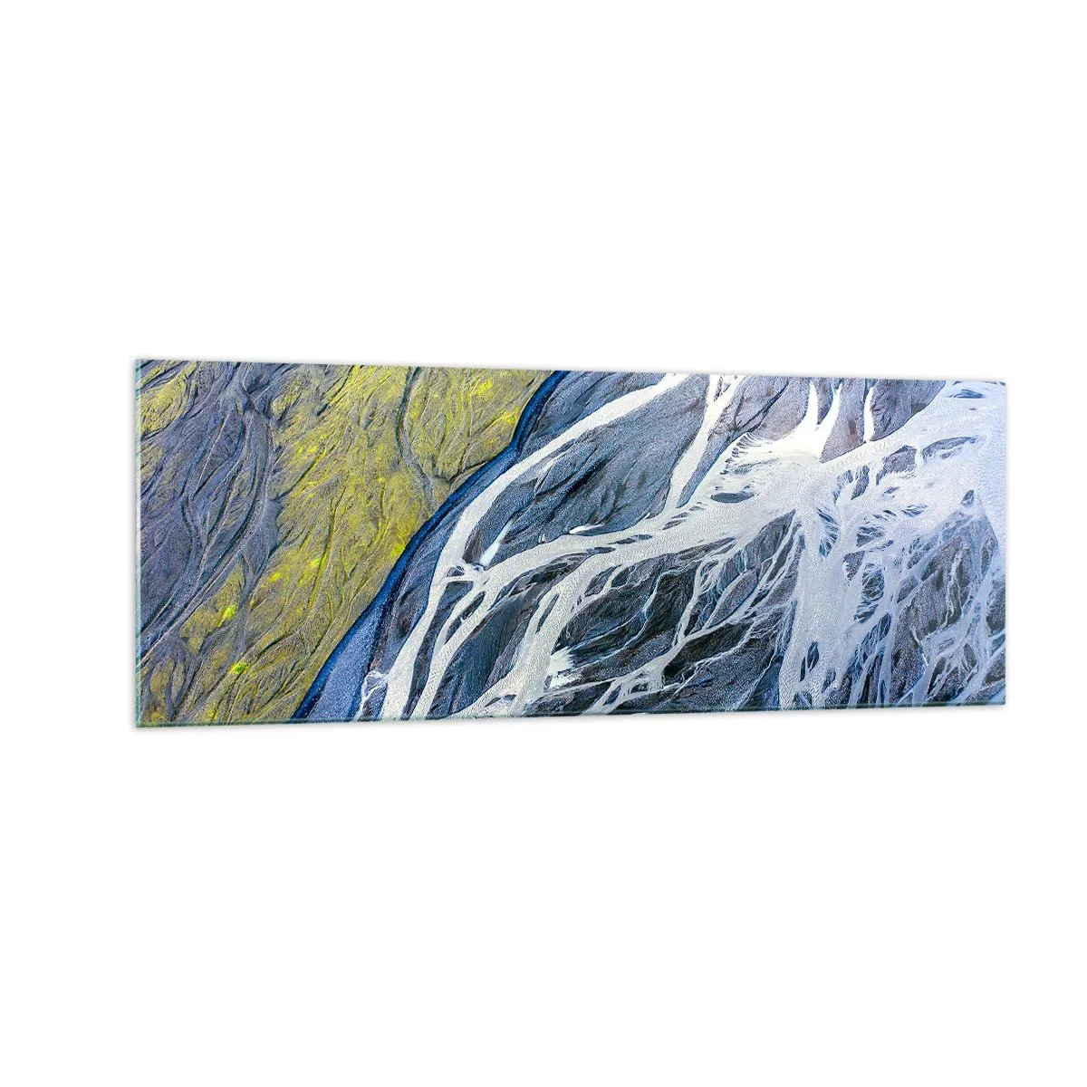 Obraz na szkle - Abstrakcyjny widok na meandrujące koryta rzek z lotu ptaka - 140x50cm - Naskalne malowidła natury - Nowoczesna dekoracja ścienna do salonu i sypialni ARTTOR