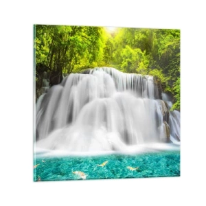 Obraz na szkle - Pienistą kaskadą od zieleni do lazuru - 60x60 cm