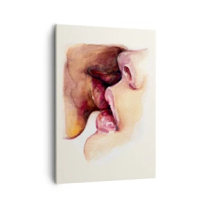 Obraz na płótnie - Akwarelowy obraz przedstawiający zbliżenie dwóch twarzy w pocałunku - 50x70cm - Jak noc i dzień, ziemia i niebo - Nowoczesna dekoracja ścienna do salonu, kuchni i sypialni ARTTOR