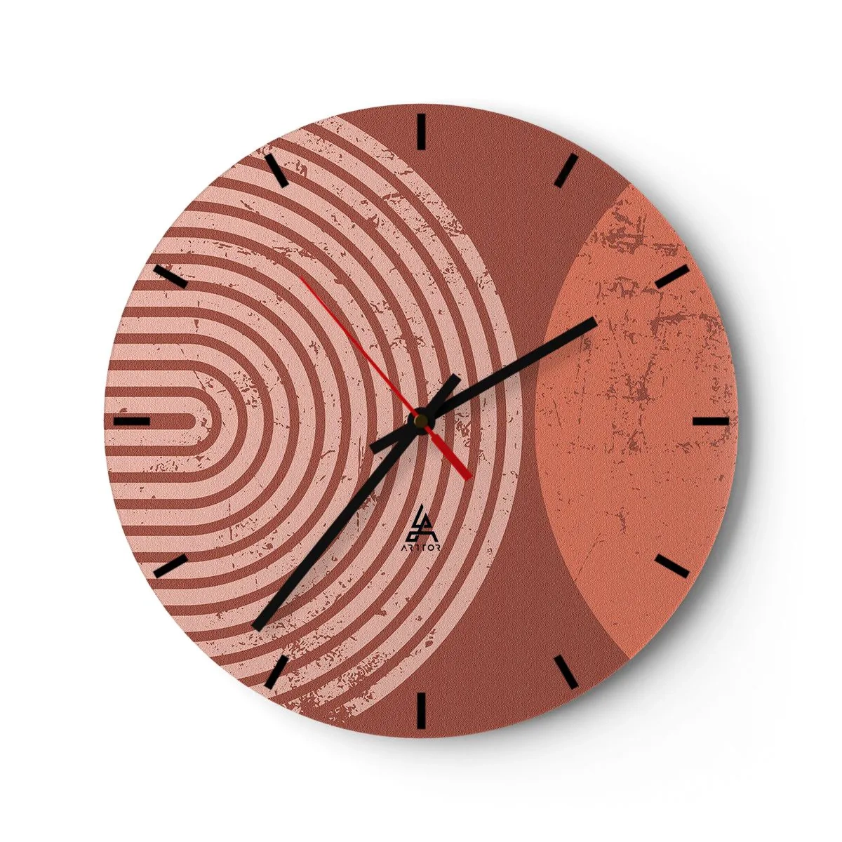 Zegar ścienny - Geometria okręgów w odcieniach terakoty i różu - 30x30cm - Bliska relacja - Nowoczesna dekoracja ścienna do salonu, kuchni i sypialni ARTTOR