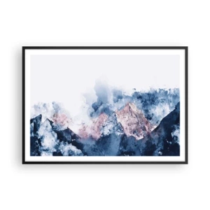 Plakat w czarnej ramie - Akwarelowe góry w pastelowych odcieniach na białym tle - 100x70cm - To są szczyty! - Nowoczesna dekoracja ścienna do salonu i sypialni ARTTOR