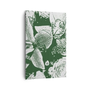 Obraz na płótnie - Graficzny wzór kwiatowy w odcieniach zieleni i bieli - 80x120cm - Bukiet - świat zieleni - Nowoczesna dekoracja ścienna do salonu i sypialni ARTTOR