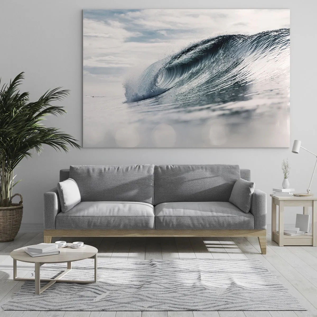 Obraz na szkle - Potężna fala oceanu w promieniach słońca - 70x50cm - Wodny szczyt - Nowoczesna dekoracja ścienna do salonu i sypialni ARTTOR