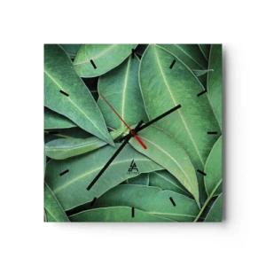 Zegar ścienny - Zbliżenie na zielone liście tworzące naturalny wzór - 30x30cm - Soczyste i świeże - Nowoczesna dekoracja ścienna do salonu i sypialni ARTTOR