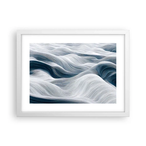 Plakat w białej ramie - Biało-błękitne fale - 40x30 cm