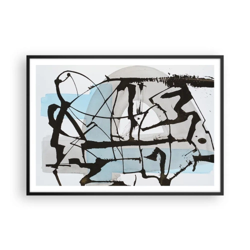 Plakat w czarnej ramie - Abstrakcyjne linie i kształty w błękicie i czerni - 100x70cm - Mimo wszystko błękitny - Nowoczesna dekoracja ścienna do salonu i sypialni ARTTOR