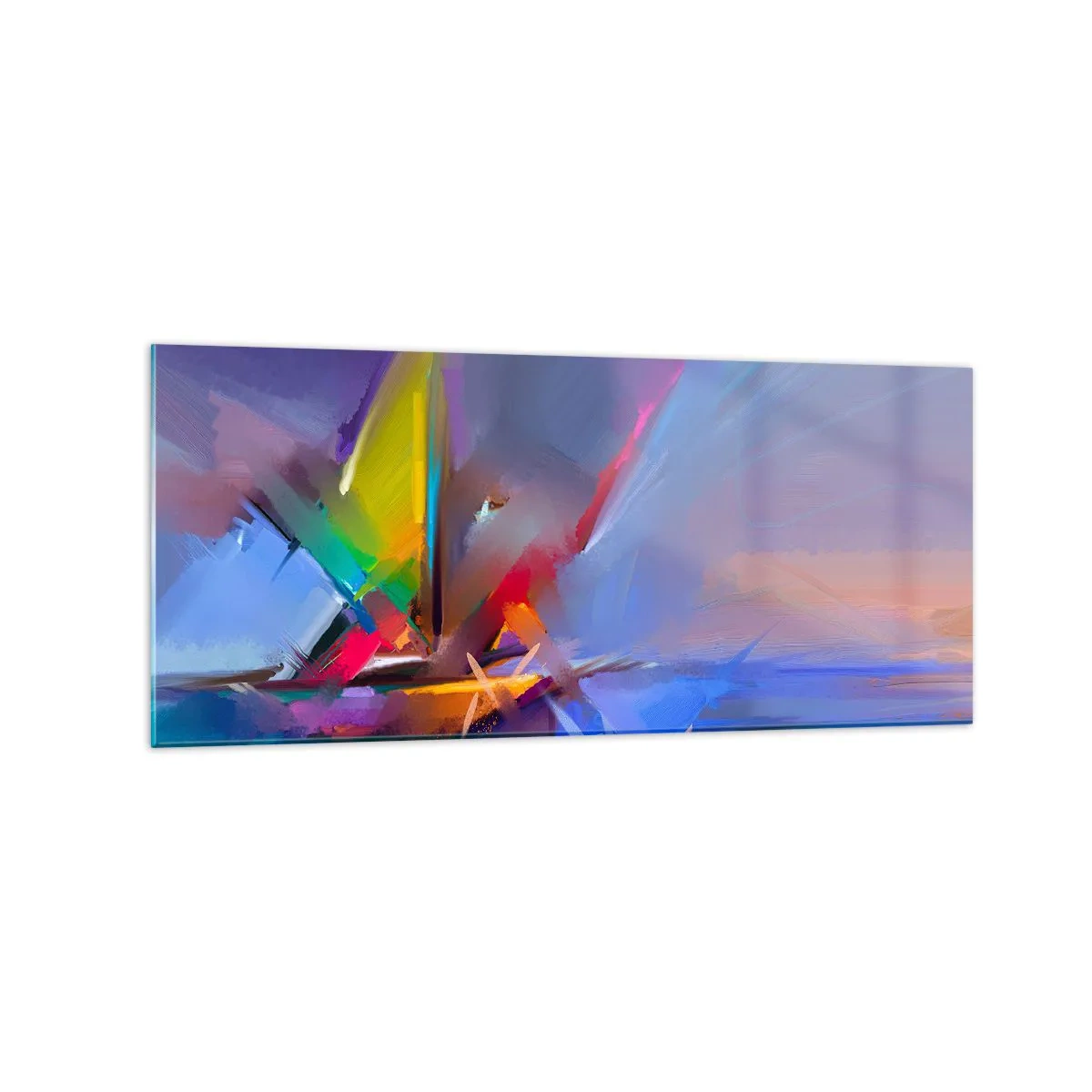 Obraz na szkle - Abstrakcyjna kompozycja z intensywnymi kolorami - 120x50cm - Śmigła jak ptak - Nowoczesna dekoracja ścienna do salonu i sypialni ARTTOR