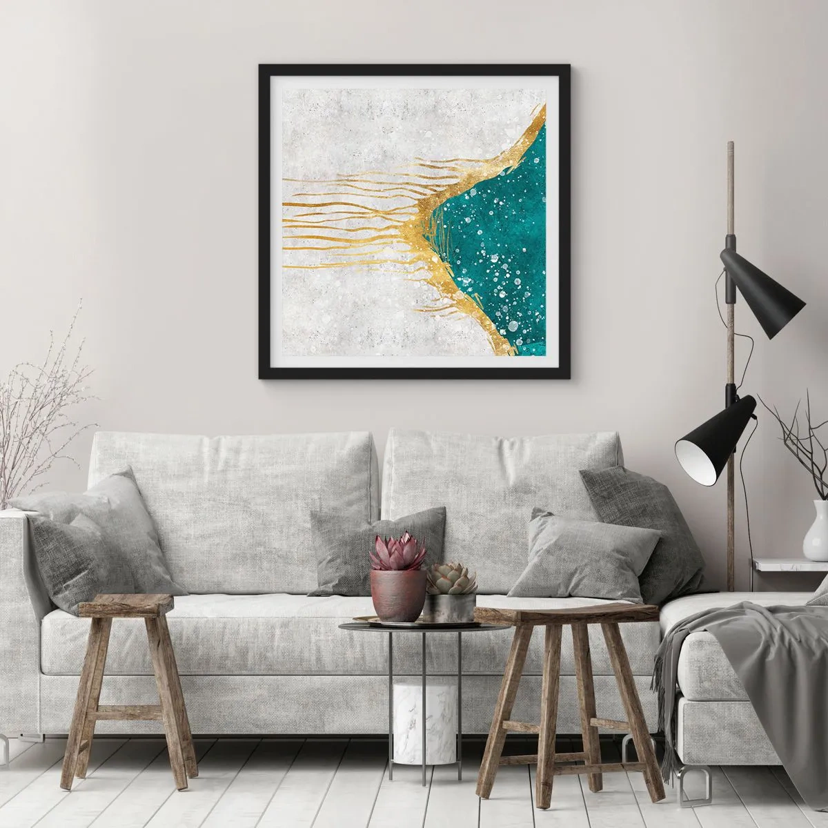 Plakat w czarnej ramie - Złoty przypływ - 50x50 cm