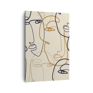 Obraz na płótnie - Minimalistyczne twarze w stylu line art na jasnym tle - 70x100cm - Portret zwielokrotniony - Nowoczesna dekoracja ścienna do salonu i sypialni ARTTOR