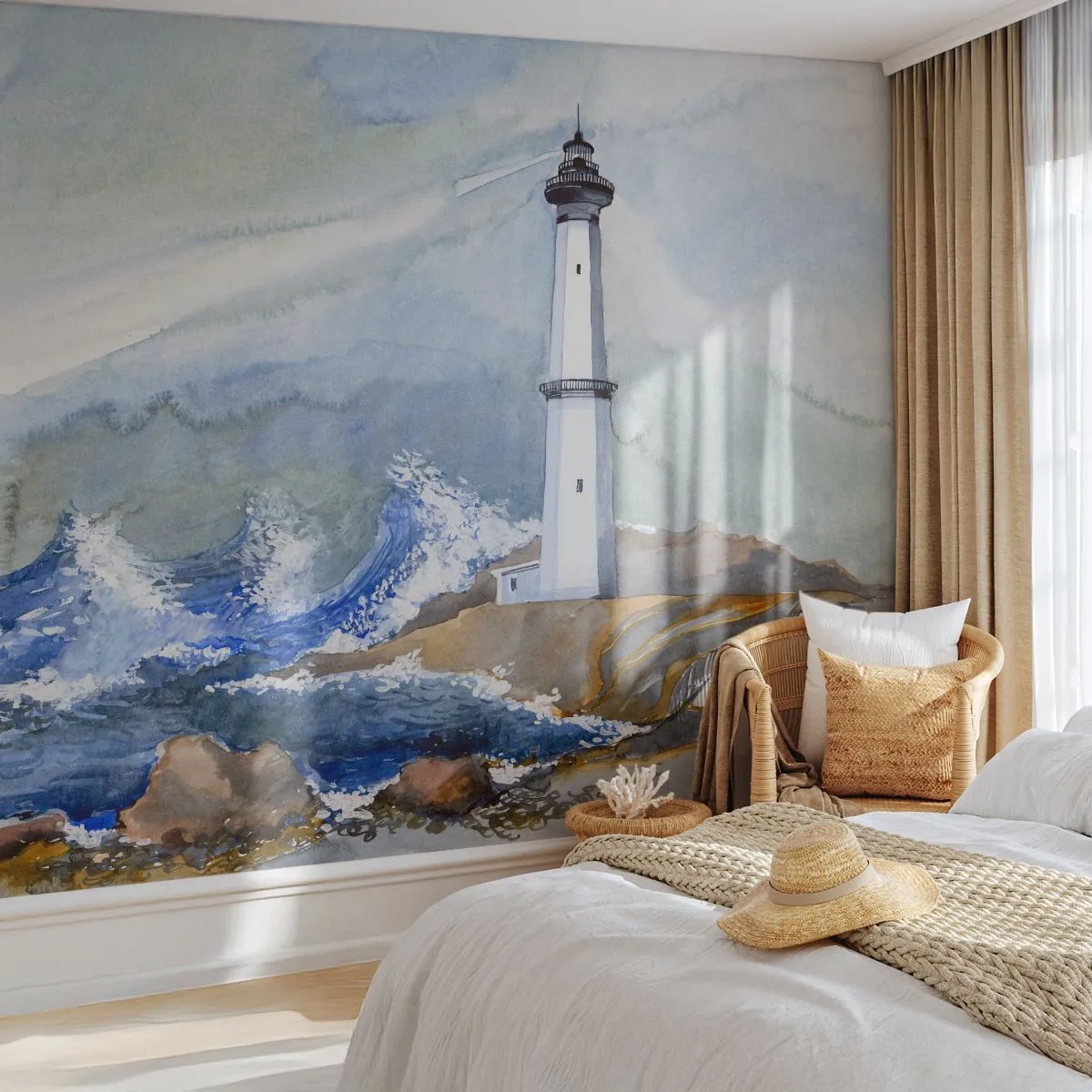 Fototapeta Premium Canvas - Przeciwko ciemności i nawałnicy - Latarnia Morska, Krajobraz, Ocean - 200x140 cm