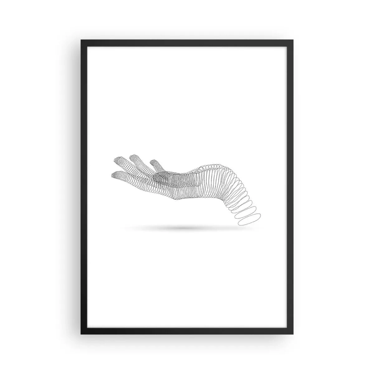 Plakat w czarnej ramie - Abstrakcyjna ręka z linii na białym tle - 50x70cm - Sprężysta dłoń - Nowoczesna dekoracja ścienna do salonu i sypialni ARTTOR