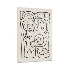 Obraz na szkle - Czarne abstrakcyjne linie tworzące złożony wzór na beżu - 50x70cm - Po śladzie - Nowoczesna dekoracja ścienna do salonu, kuchni i sypialni ARTTOR