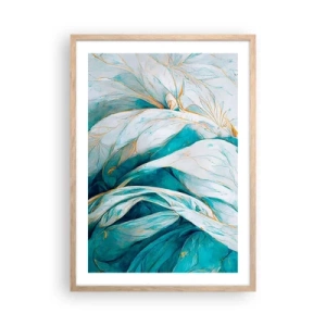 Plakat w ramie jasny dąb - Błękitna abstrakcja z motywem złota - 50x70 cm