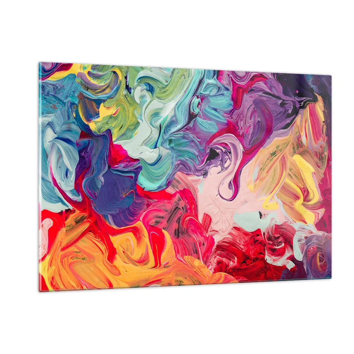 Obraz na szkle - Abstrakcyjne kolorowe smugi farb na płótnie w intensywnych barwach - 120x80cm - Narodziny barw - Nowoczesna dekoracja ścienna do salonu, kuchni i sypialni ARTTOR