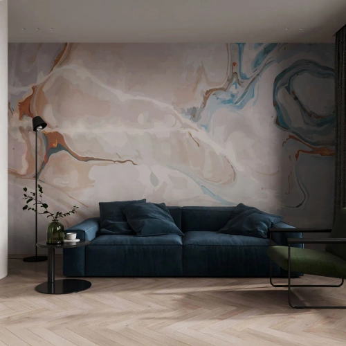 Fototapeta Premium Canvas - Błękitne meandry pod bielą - Abstrakcja, Sztuka, Nowoczesny Wzór - 300x210 cm