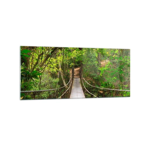 Obraz na szkle - Wiszący most w otoczeniu zielonego lasu deszczowego - 120x50cm - Bo w ogrodzie rośnie pnącze - Nowoczesna dekoracja ścienna do salonu i sypialni ARTTOR